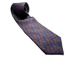Gucci 100% silk necktie tie designer blue, red and brown classic Italian
